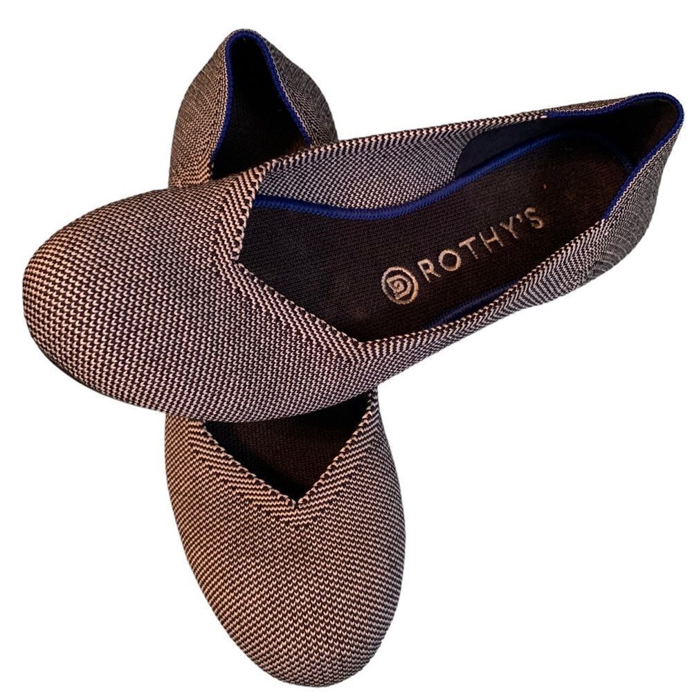 Rothy’s Grey & White Birdseye Classic Ballet Round Toe Shoe Flat Knit Size 8